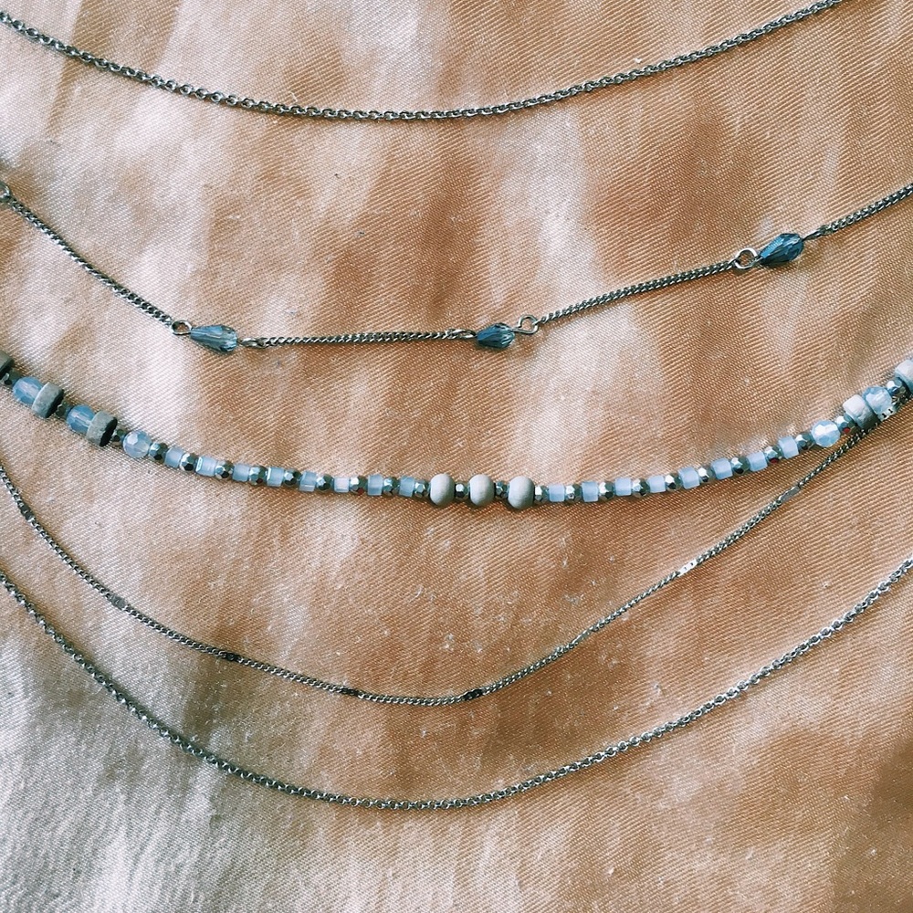 Blue Gem Multi-chain Long Necklace